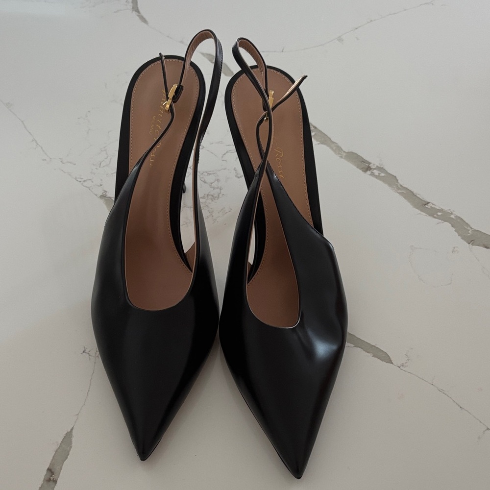 Milano Black Pointed Slingback Heels